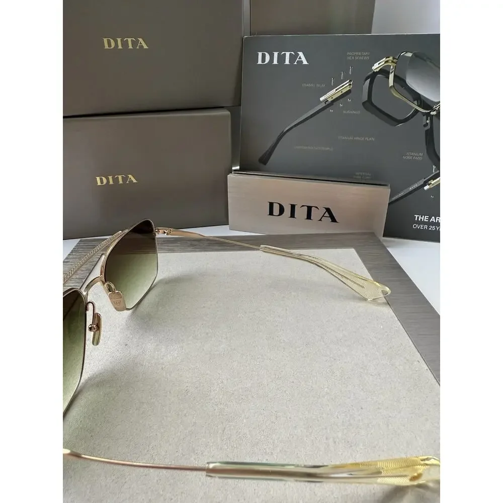 DITA FLIGHT SEVEN DTS 111 07 Brushed Gold Green Gradient Sunglasses AUTHENTIC